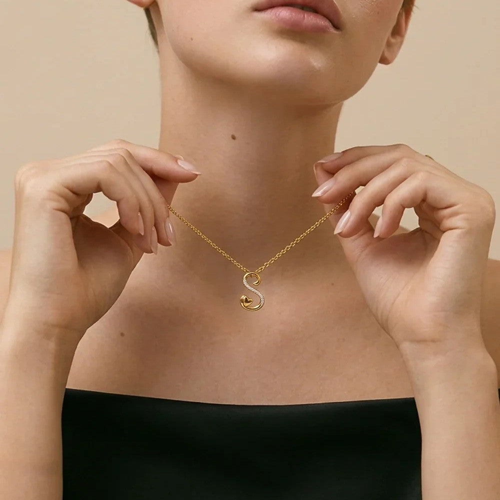 Crystal S Heart Swirl Necklace