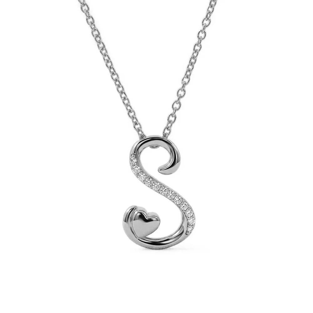 Crystal S Heart Swirl Necklace