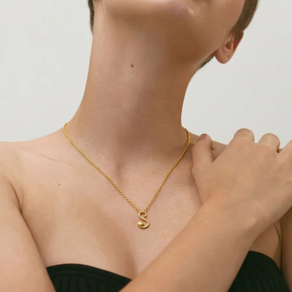 Crystal S Heart Swirl Necklace