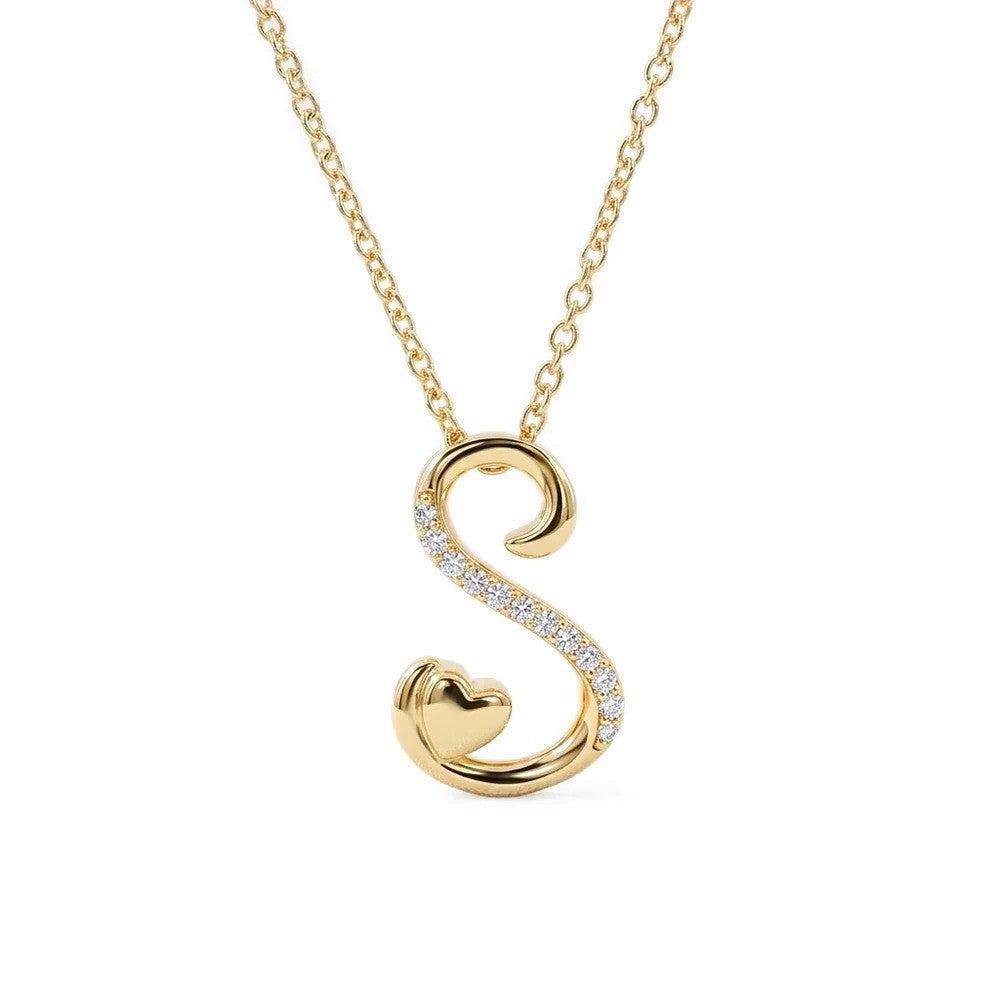 Crystal S Heart Swirl Necklace