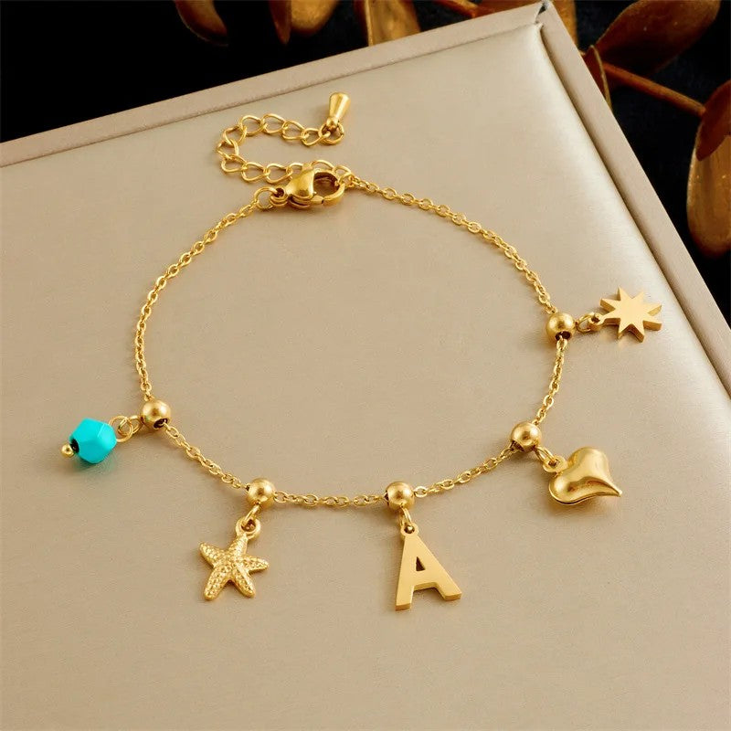 Starfish & Initial Charm Bracelet
