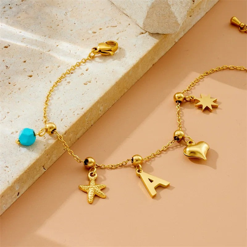Starfish & Initial Charm Bracelet