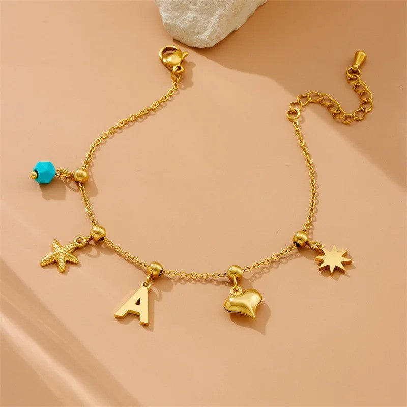 Starfish & Initial Charm Bracelet
