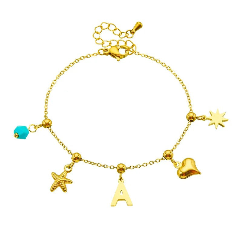 Starfish & Initial Charm Bracelet