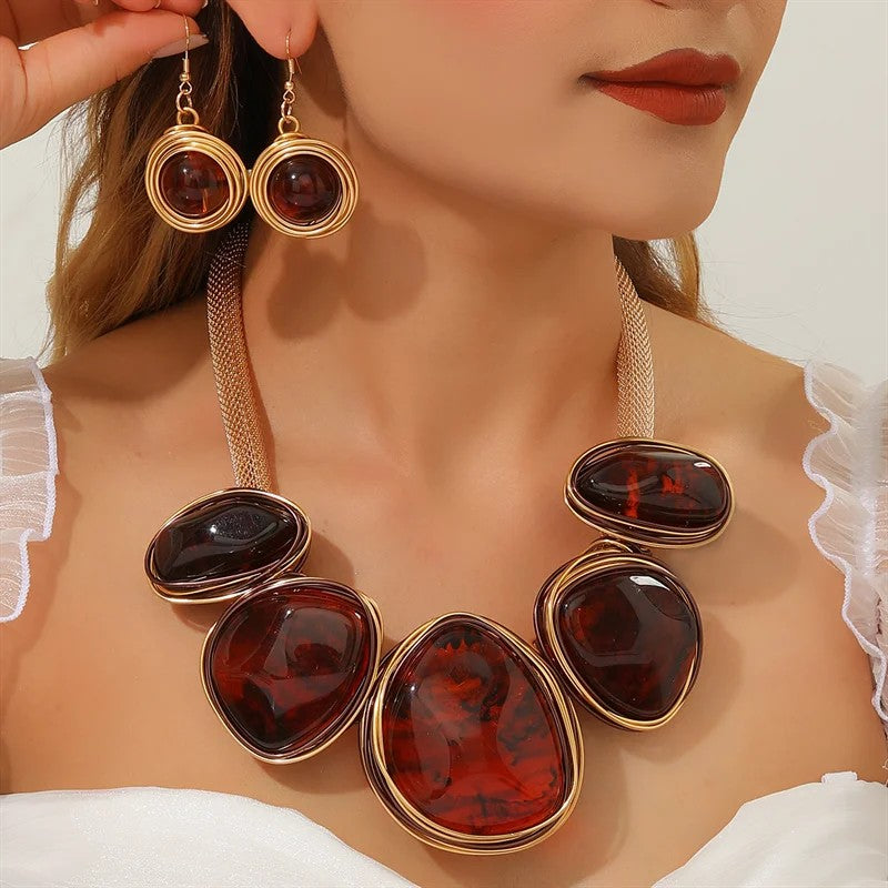 Green Stone Statement Necklace Set