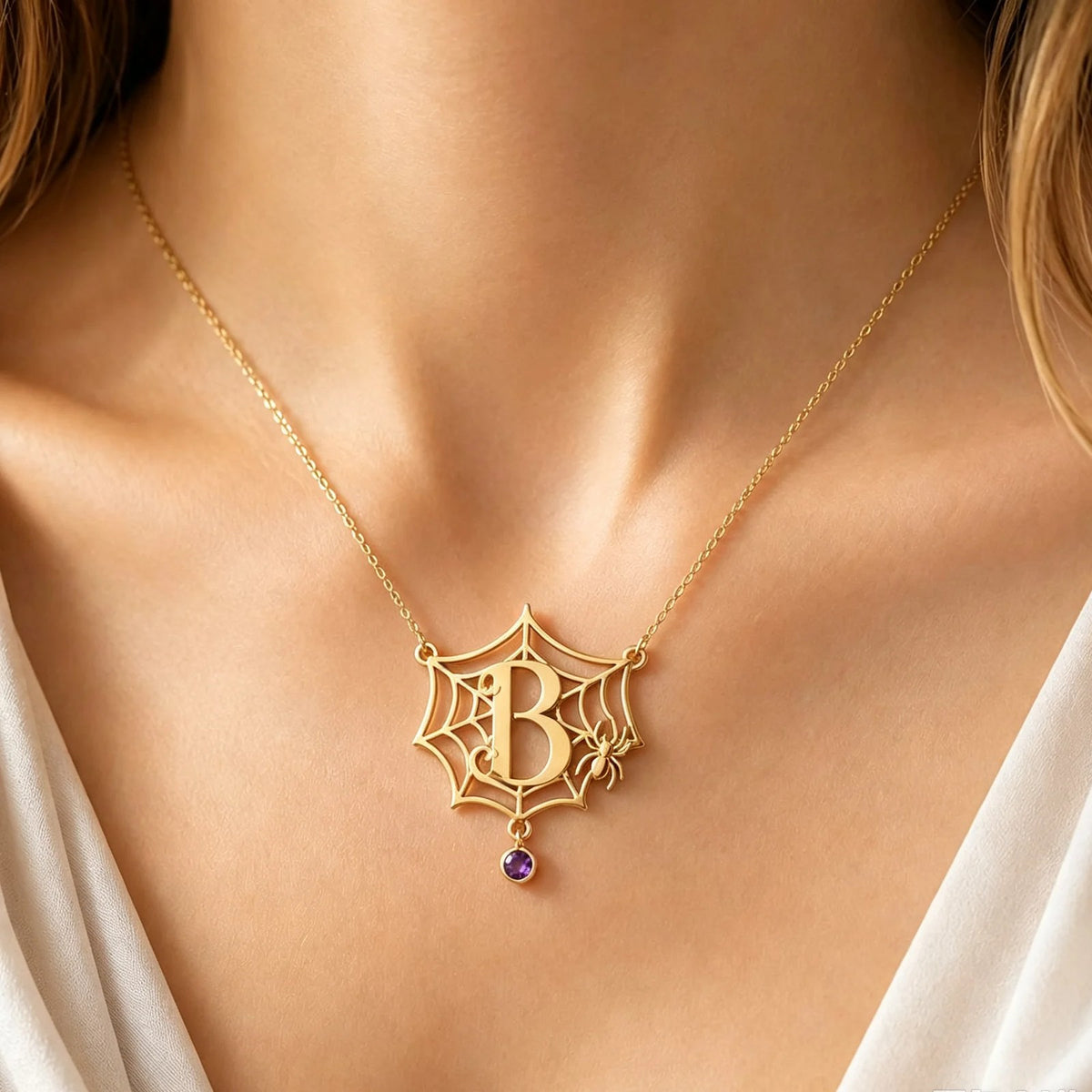 Spider Web Initial Necklace