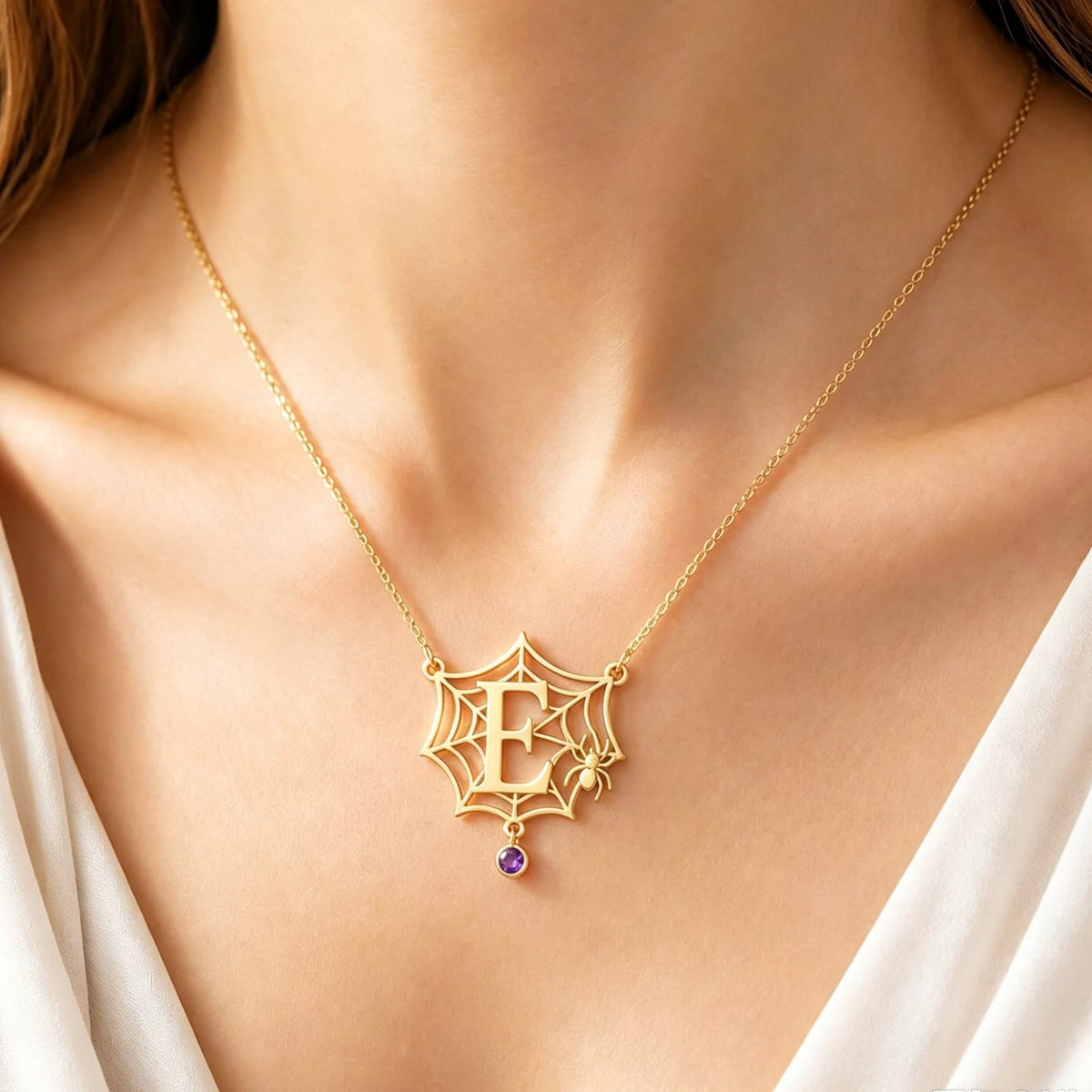 Spider Web Initial Necklace