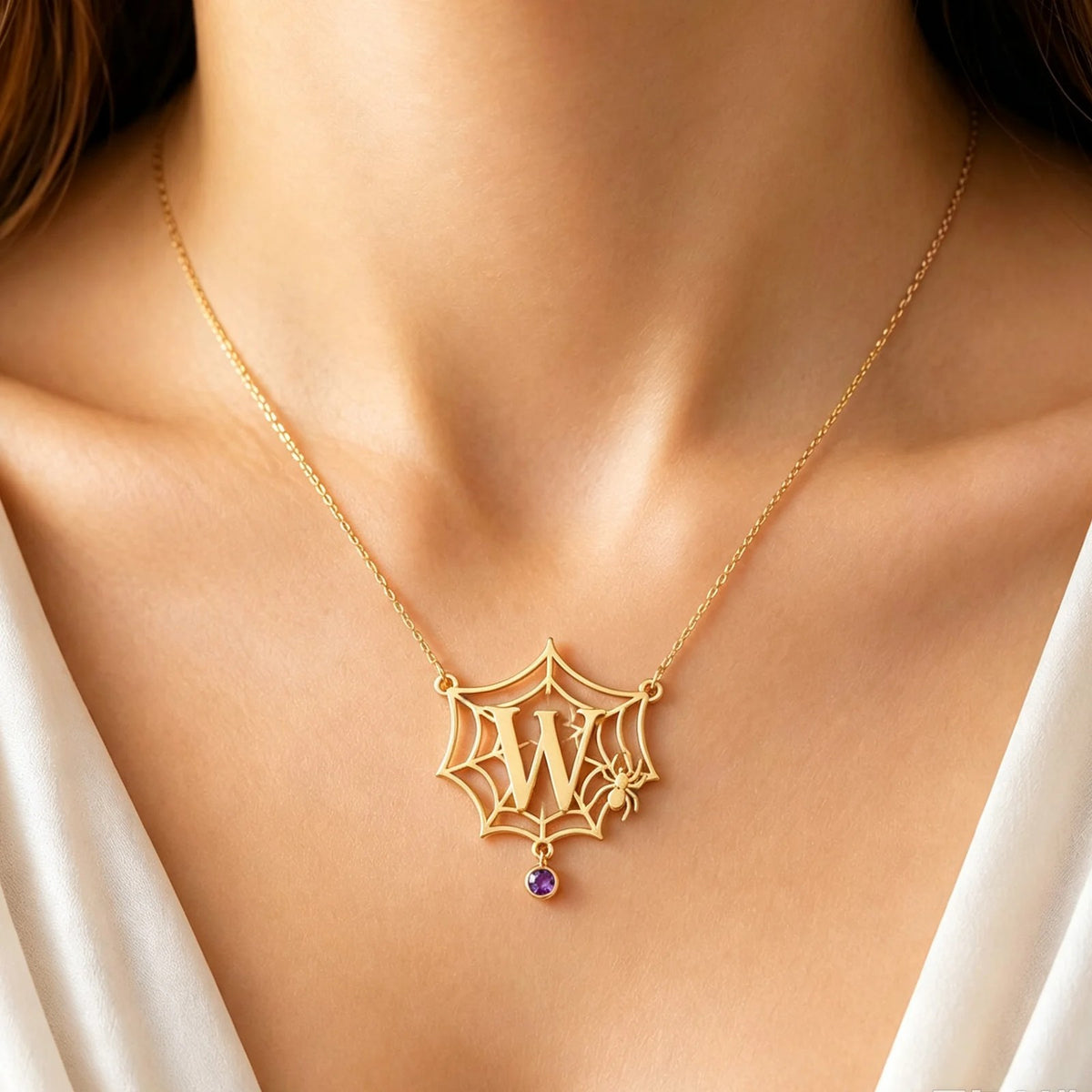 Spider Web Initial Necklace