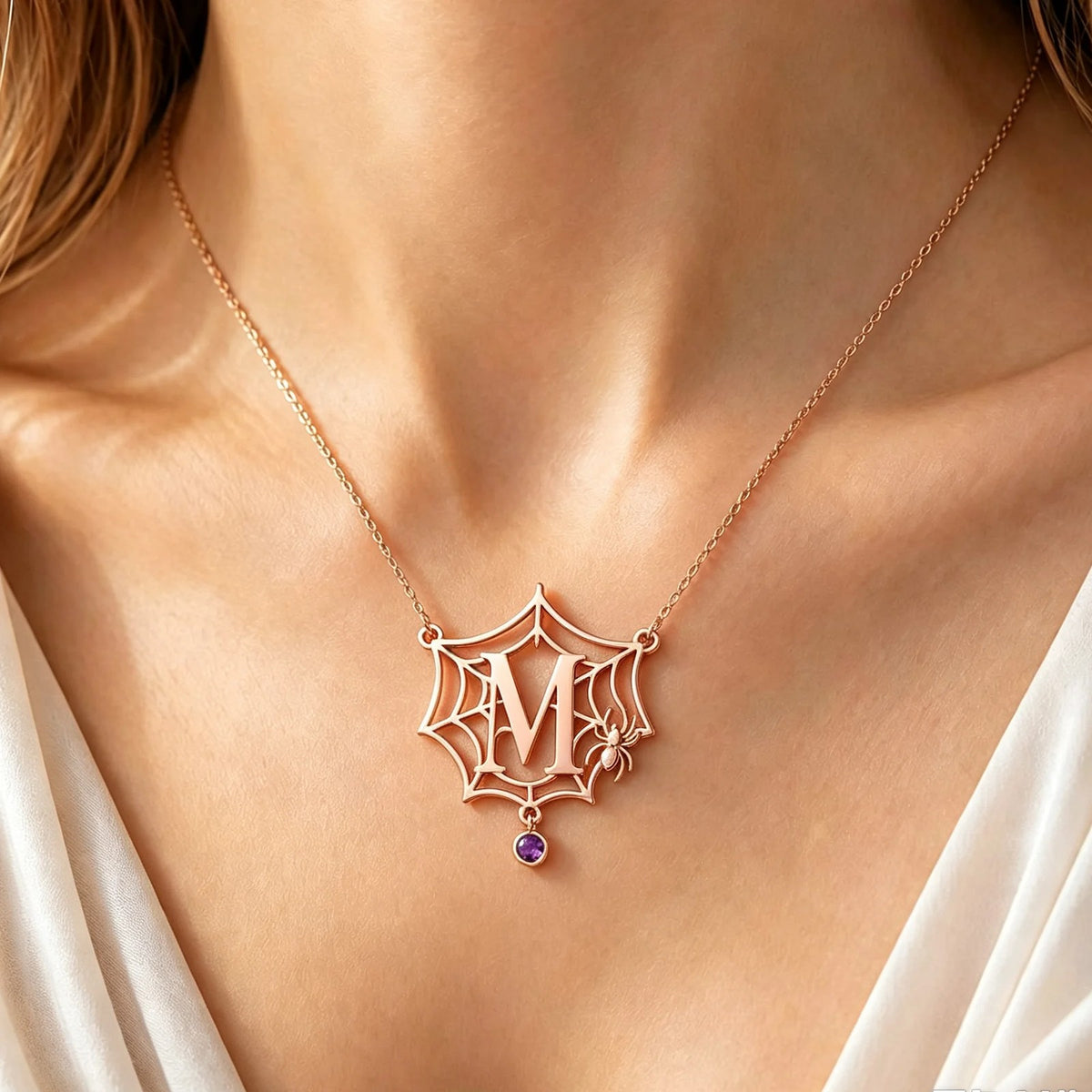 Spider Web Initial Necklace