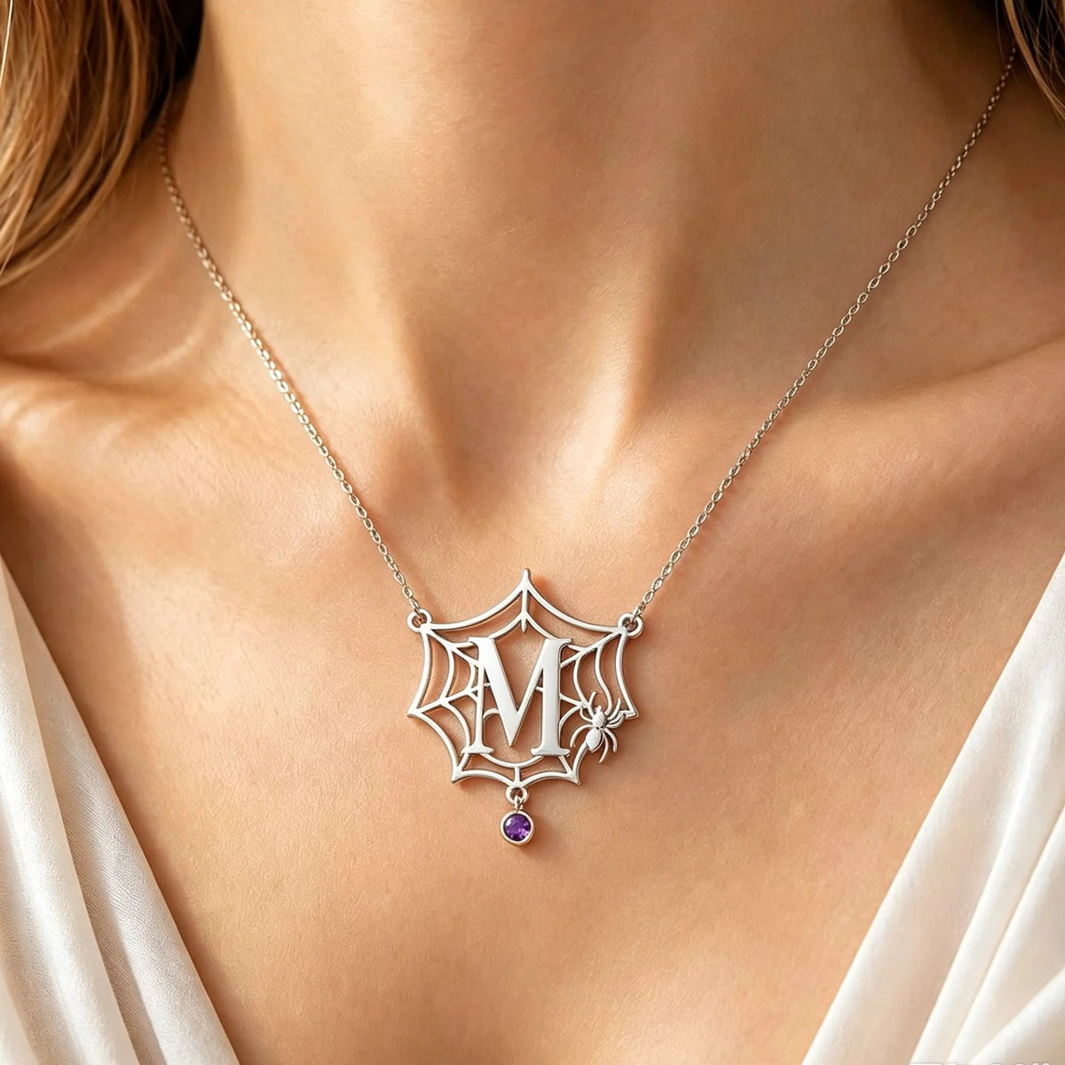 Spider Web Initial Necklace