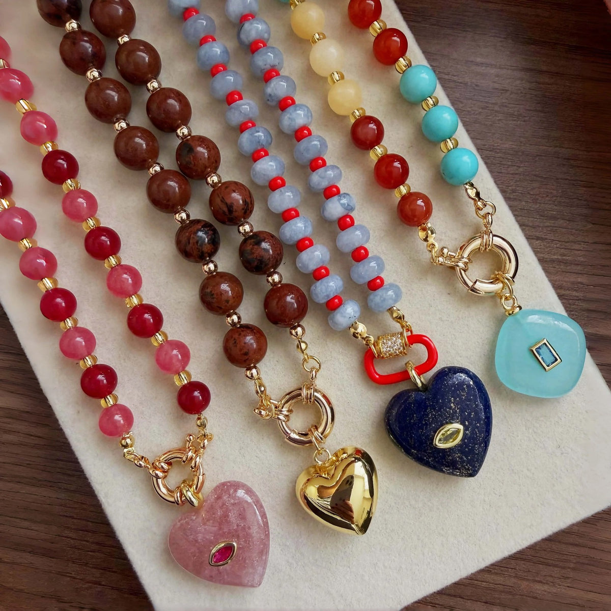 Natural Stone Heart Charm Necklace