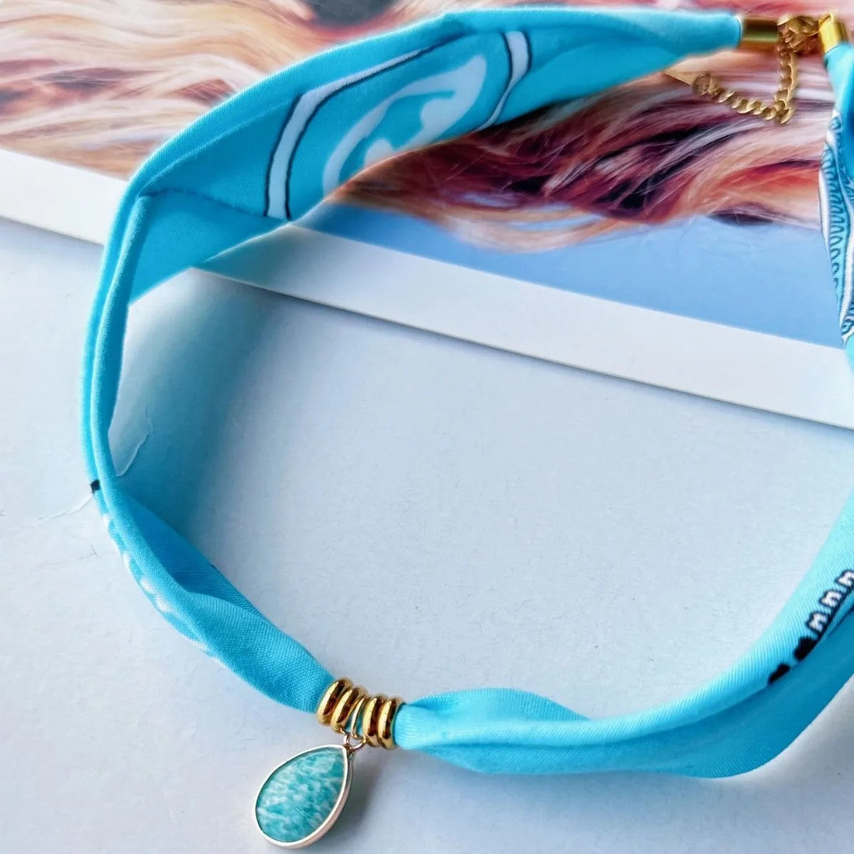 Blue Paisley Scarf Pendant Necklace