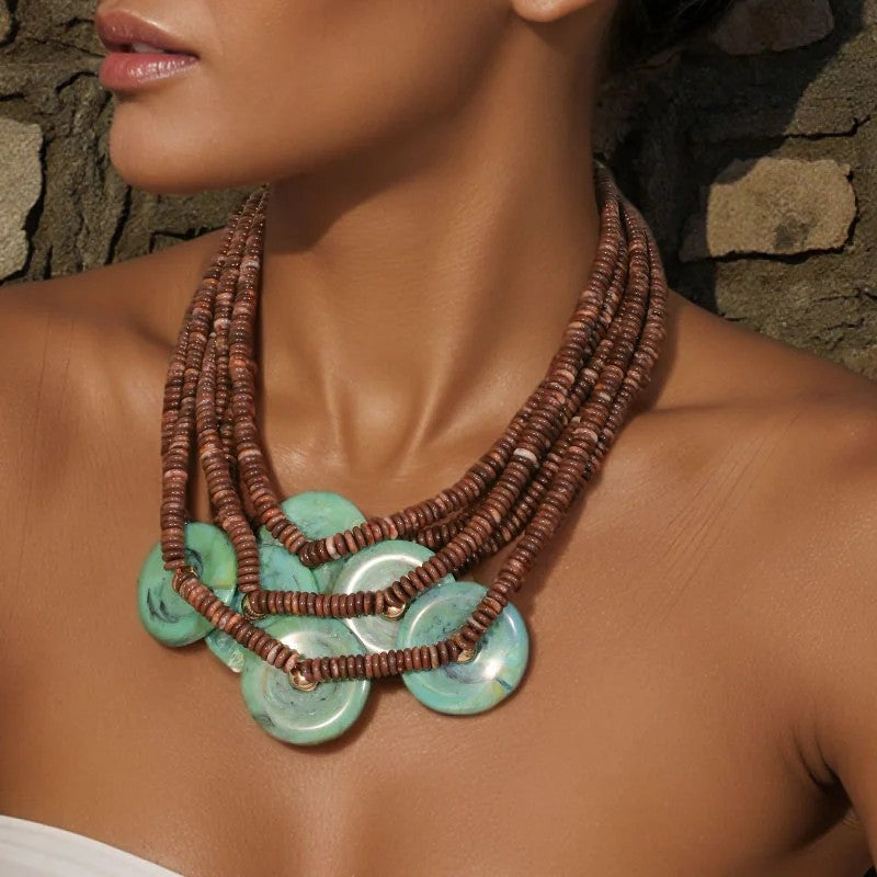 Layered Green Disc Necklace