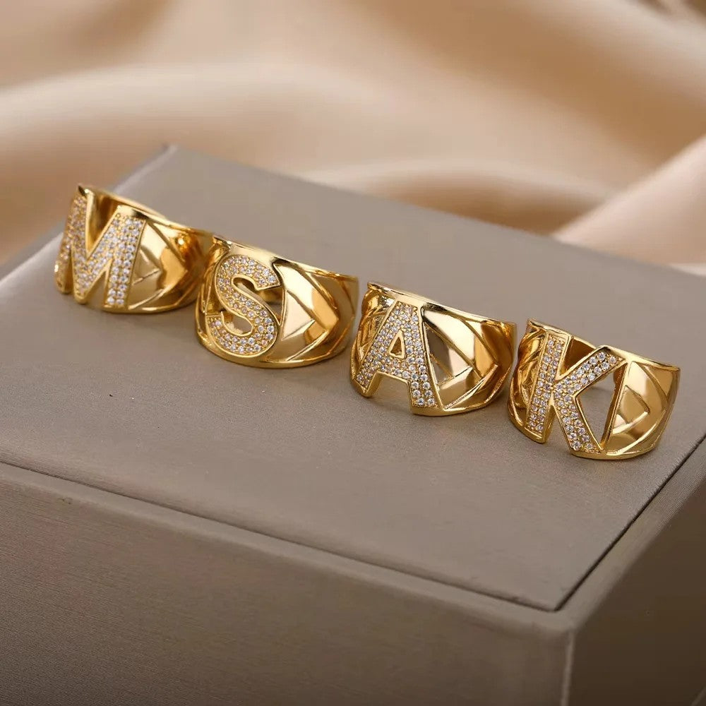 Crystal Initial Band Ring