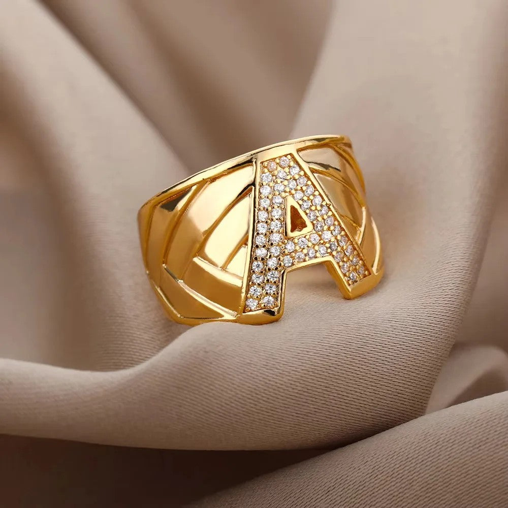 Crystal Initial Band Ring