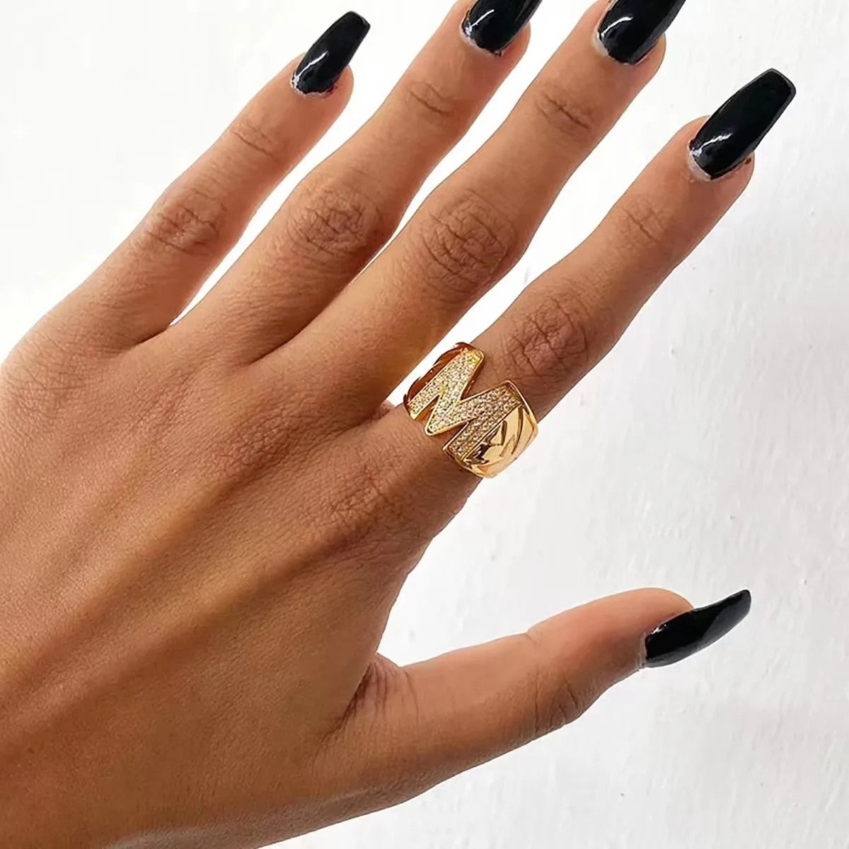 Crystal Initial Band Ring