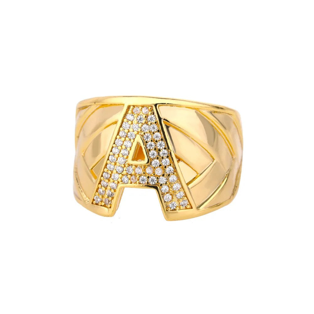 Crystal Initial Band Ring