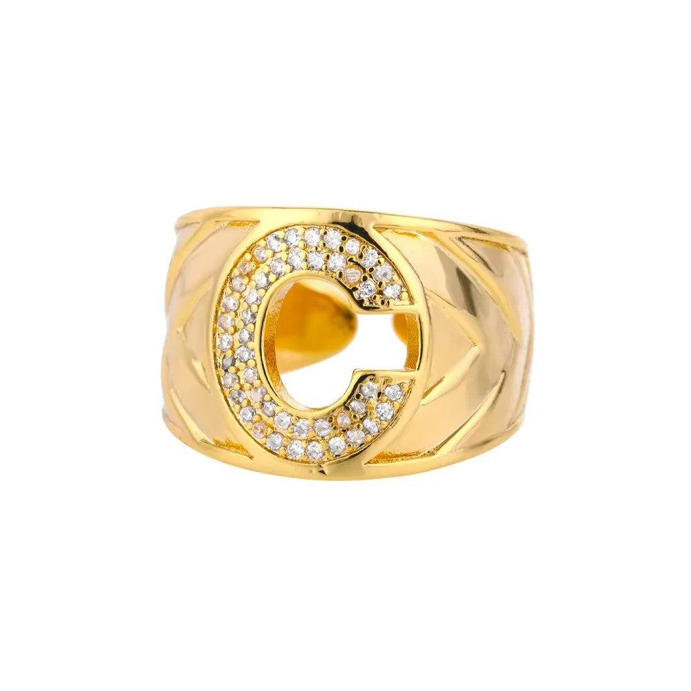 Crystal Initial Band Ring