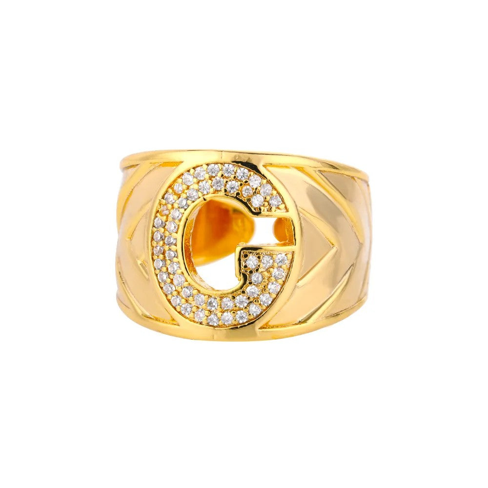 Crystal Initial Band Ring