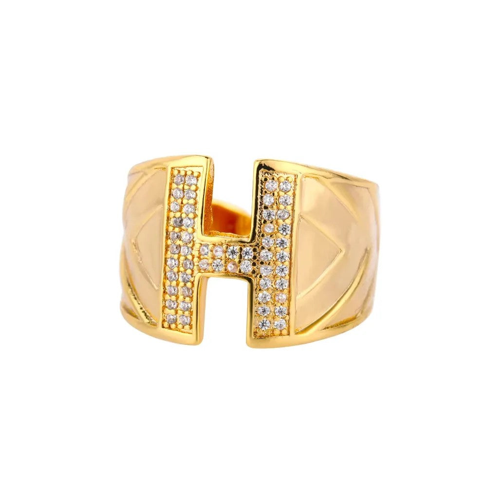 Crystal Initial Band Ring