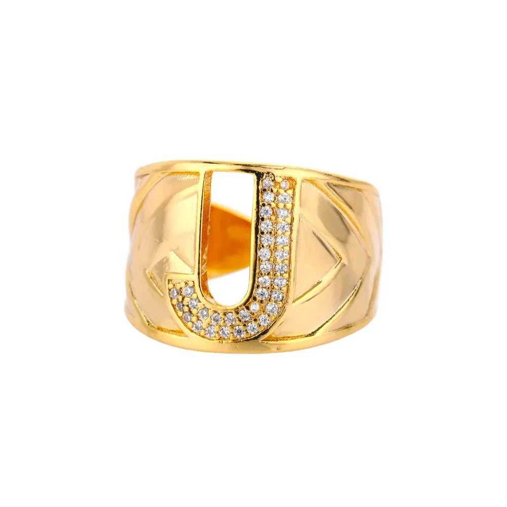 Crystal Initial Band Ring