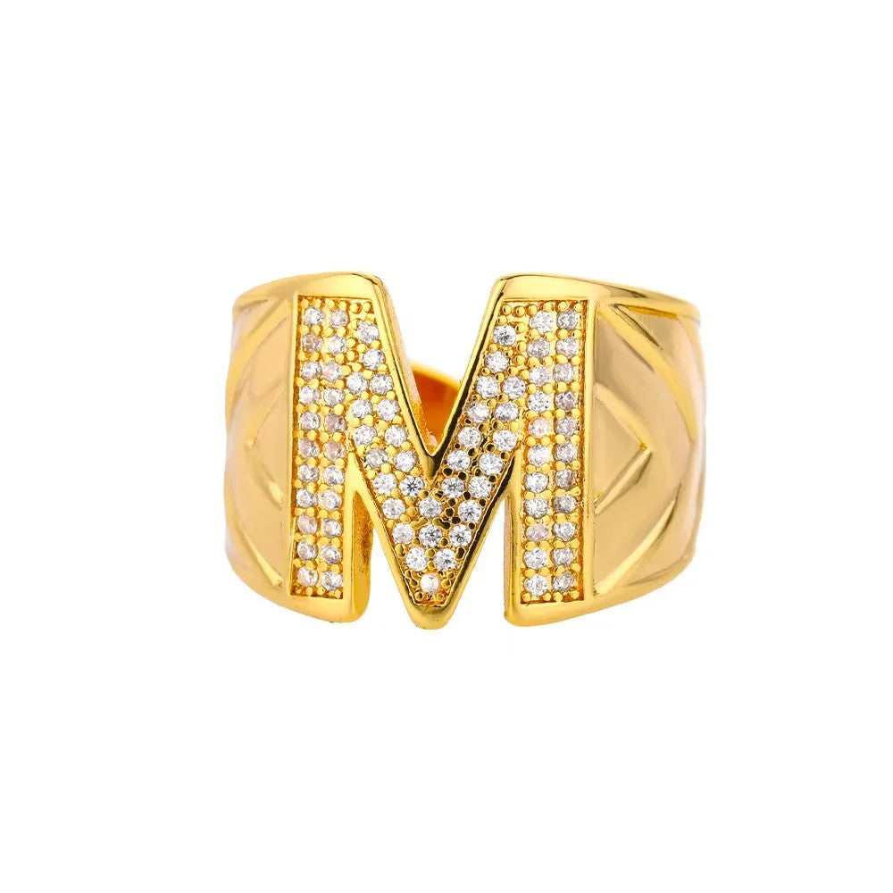 Crystal Initial Band Ring