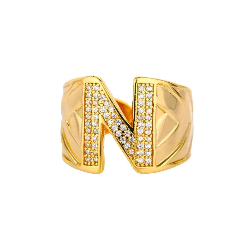 Crystal Initial Band Ring