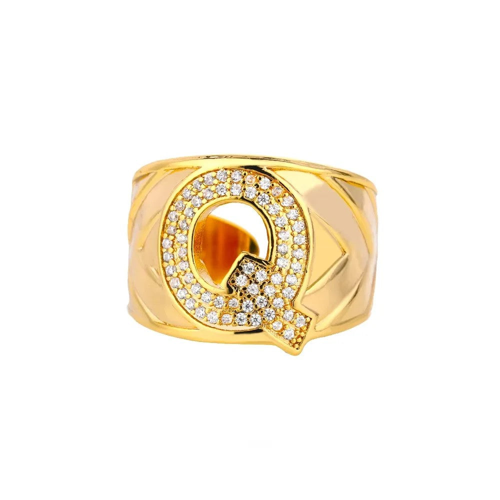 Crystal Initial Band Ring