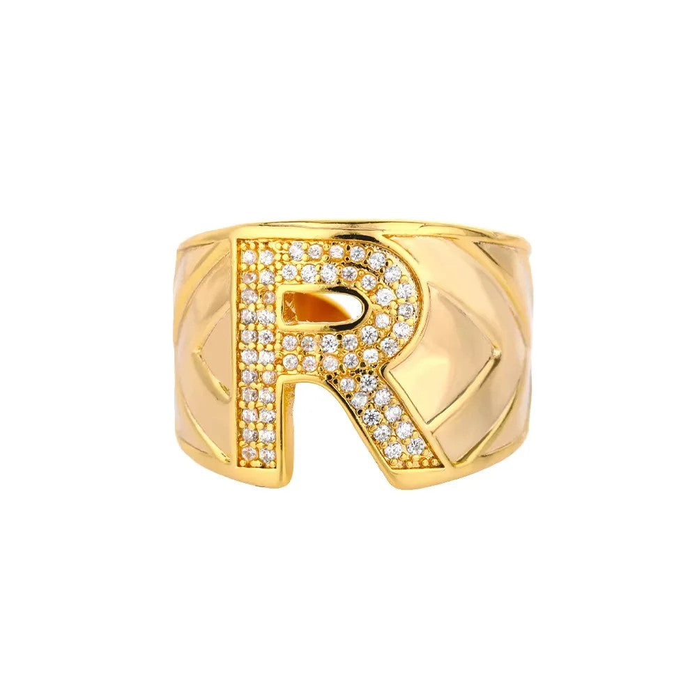 Crystal Initial Band Ring