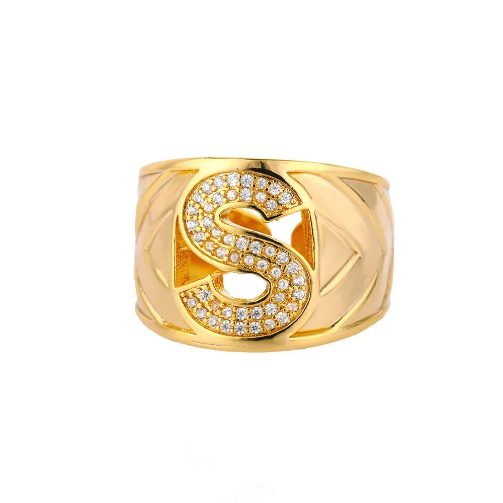 Crystal Initial Band Ring