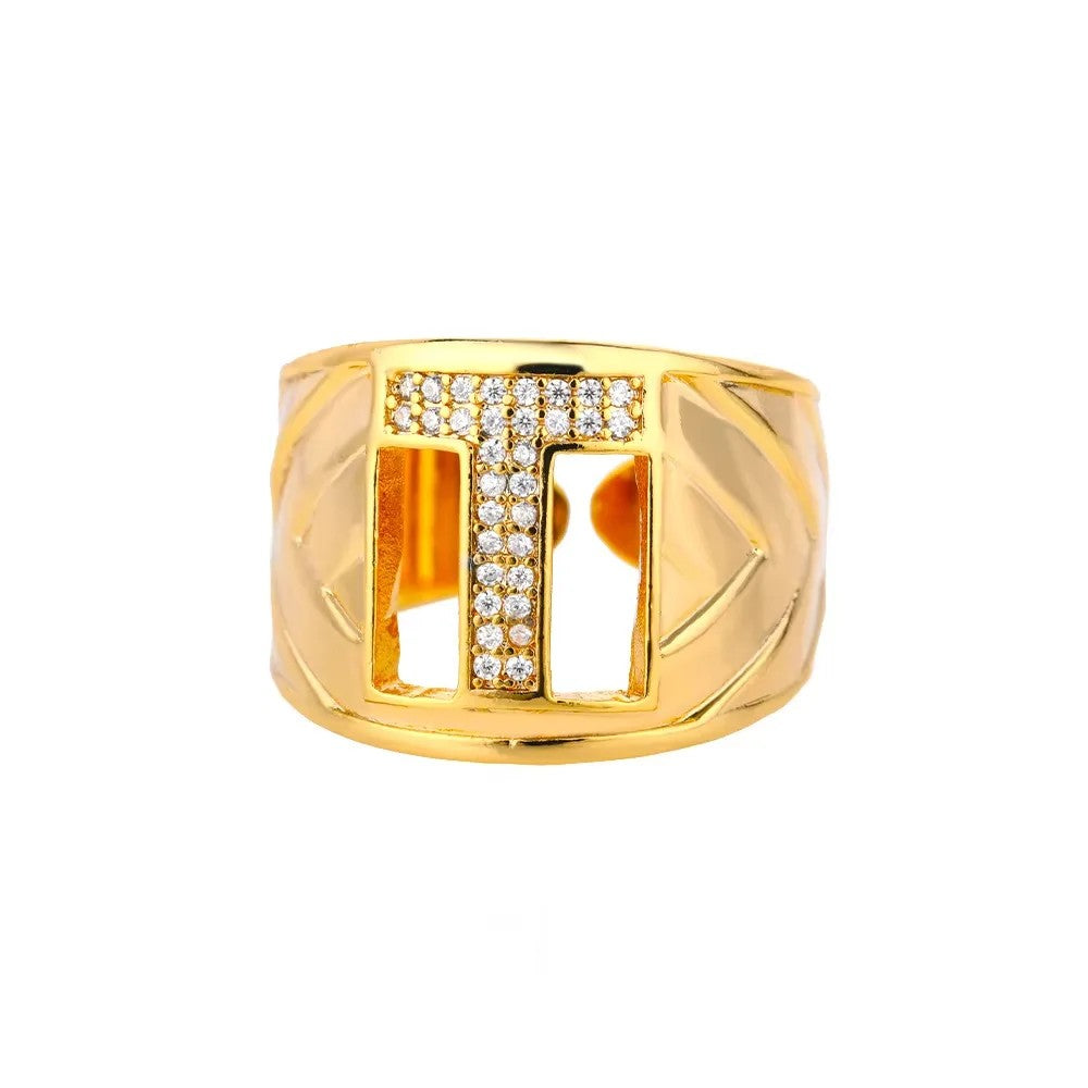 Crystal Initial Band Ring