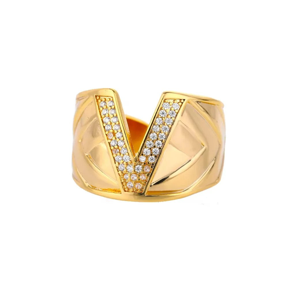 Crystal Initial Band Ring