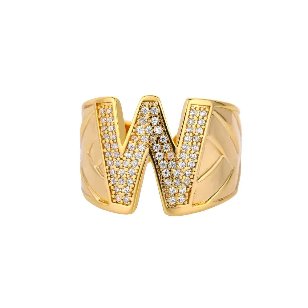 Crystal Initial Band Ring