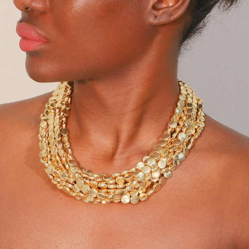 Layered Geometric Coin Necklace