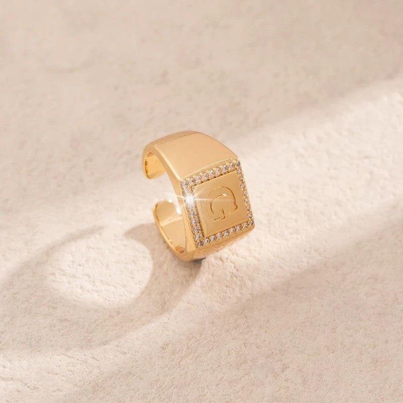 Square Initial Open Ring