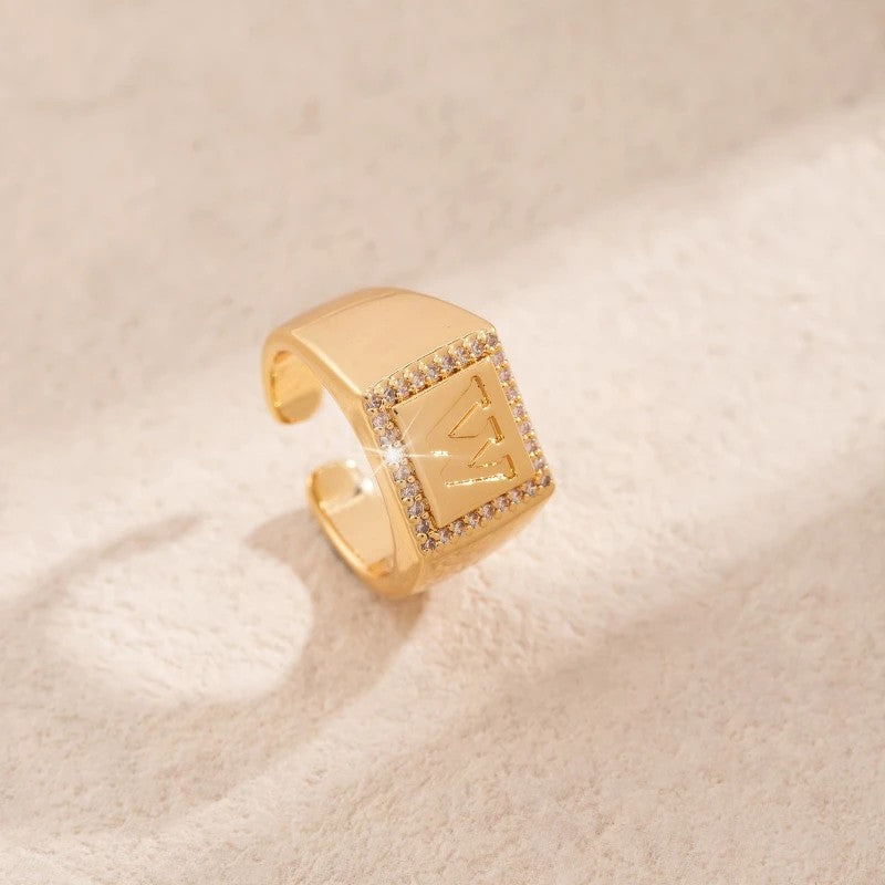 Square Initial Open Ring
