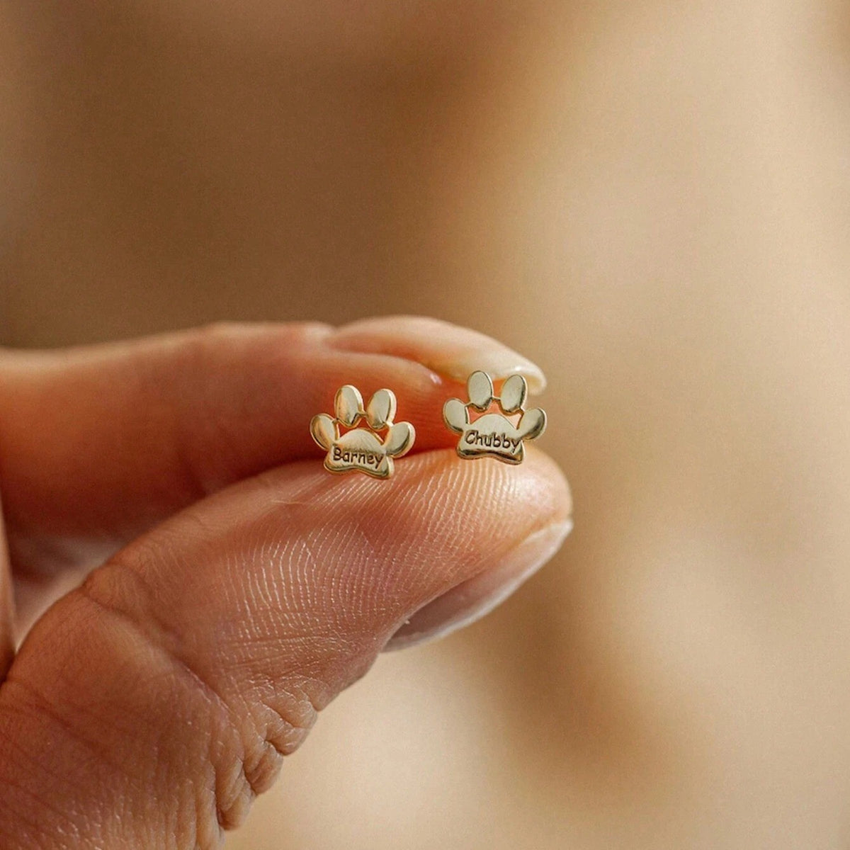 Custom Engraved Paw Stud Earrings
