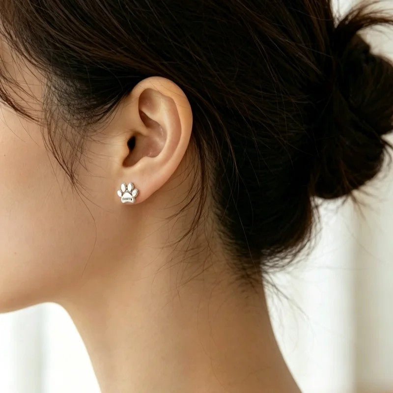 Custom Engraved Paw Stud Earrings