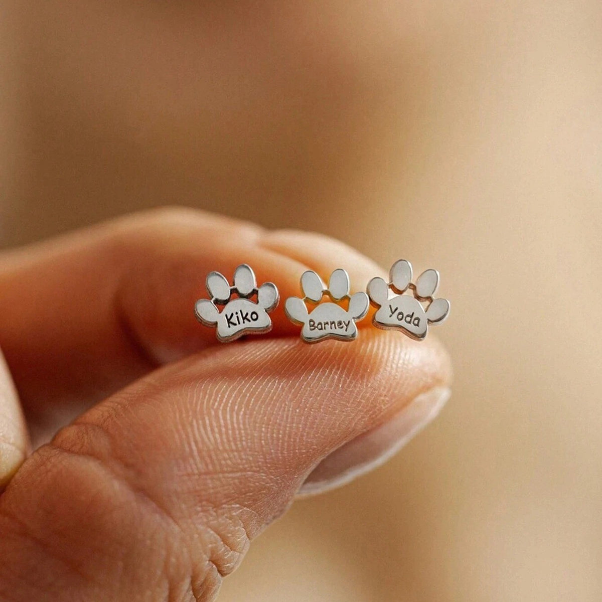 Custom Engraved Paw Stud Earrings