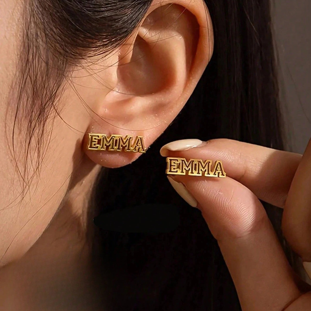 Custom Name Block Letter Stud Earrings