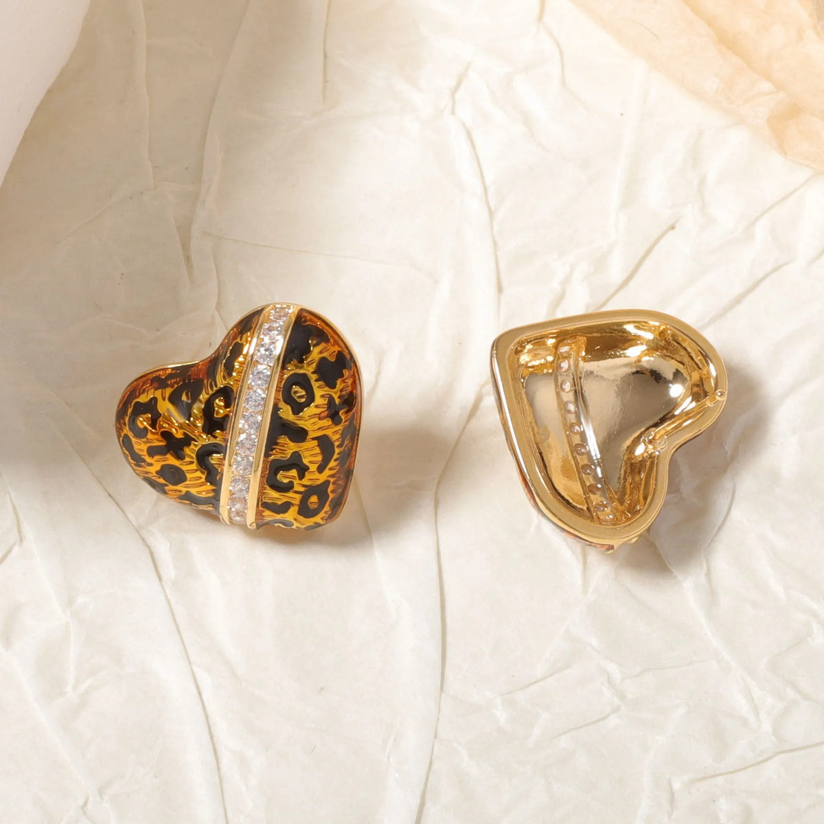 Leopard Enamel Heart Stud Earrings