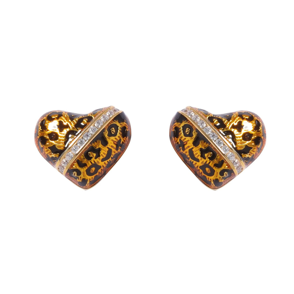 Leopard Enamel Heart Stud Earrings