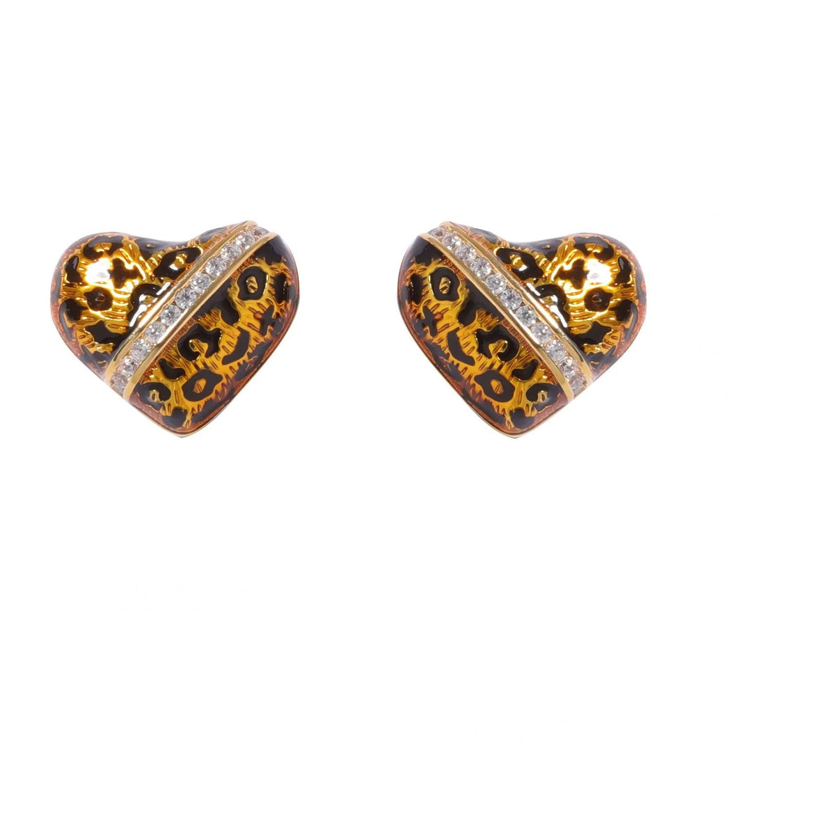 Leopard Enamel Heart Stud Earrings