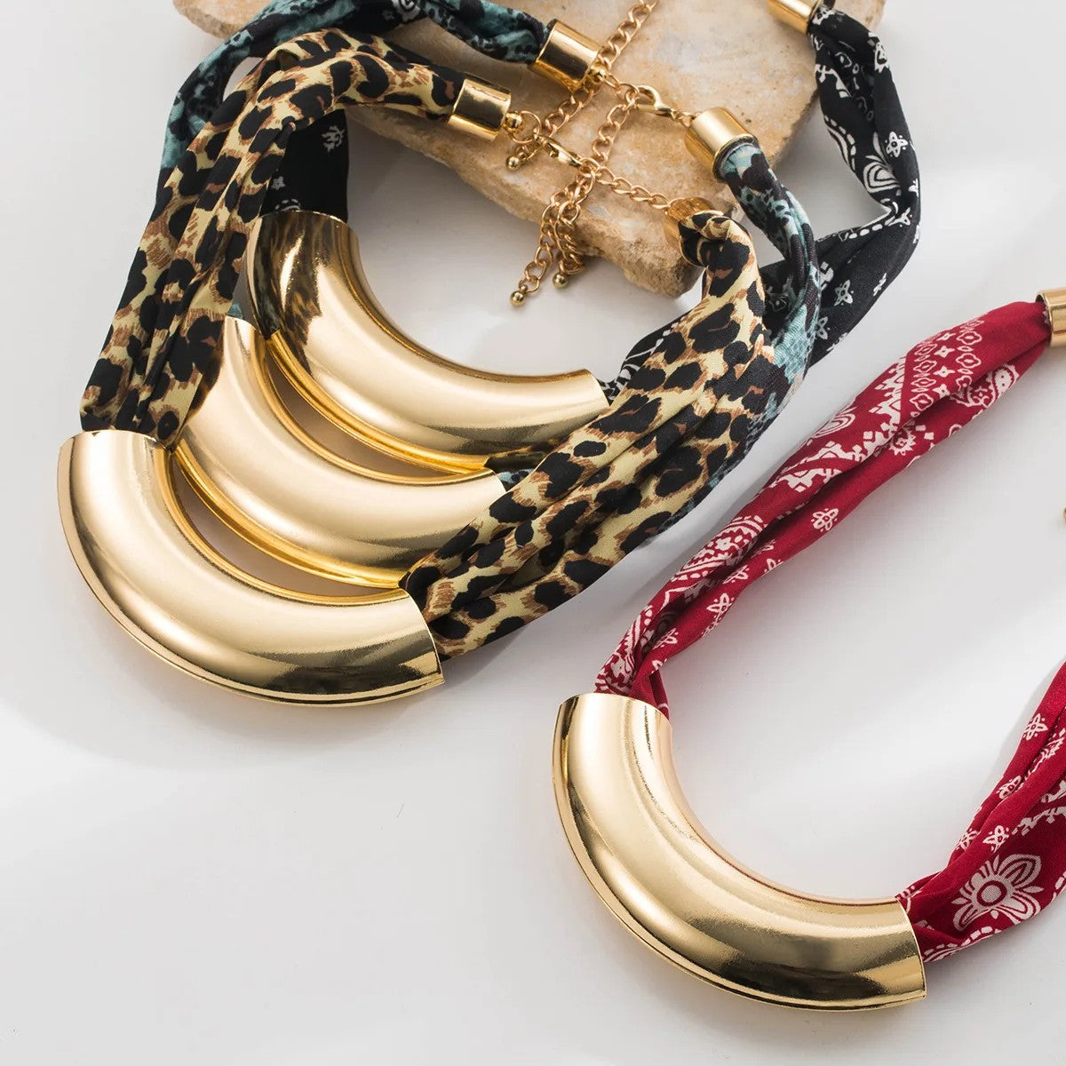 Leopard Print Curved Collar Necklace