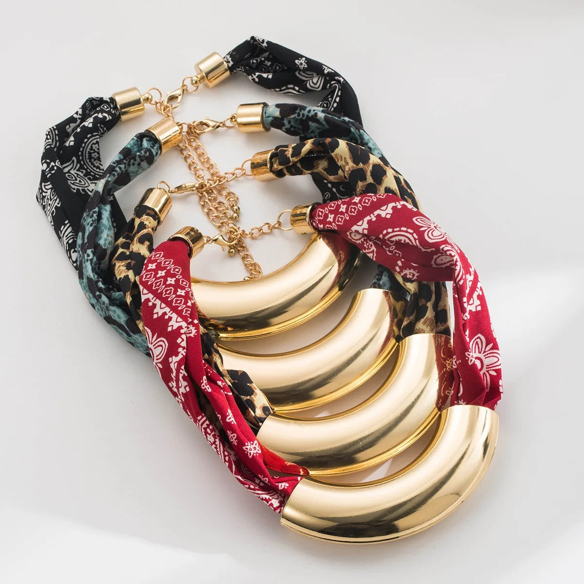 Leopard Print Curved Collar Necklace