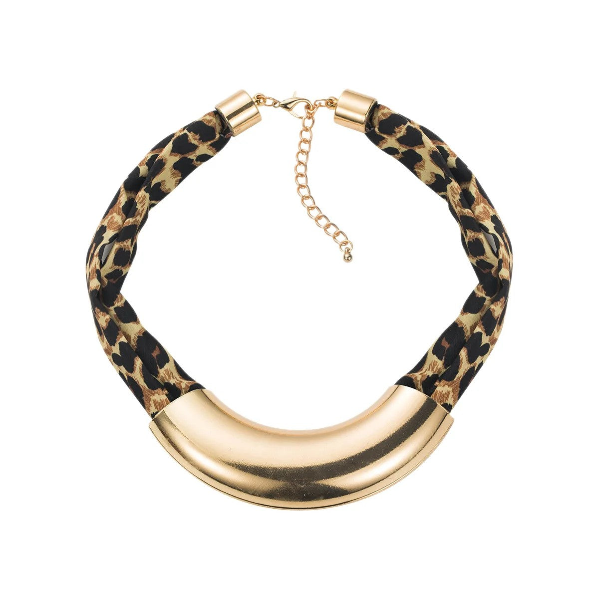 Leopard Print Curved Collar Necklace