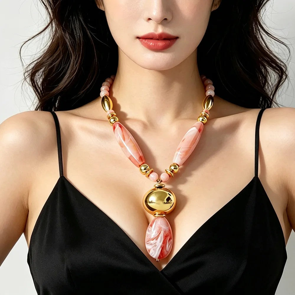 Coral Teardrop Statement Necklace