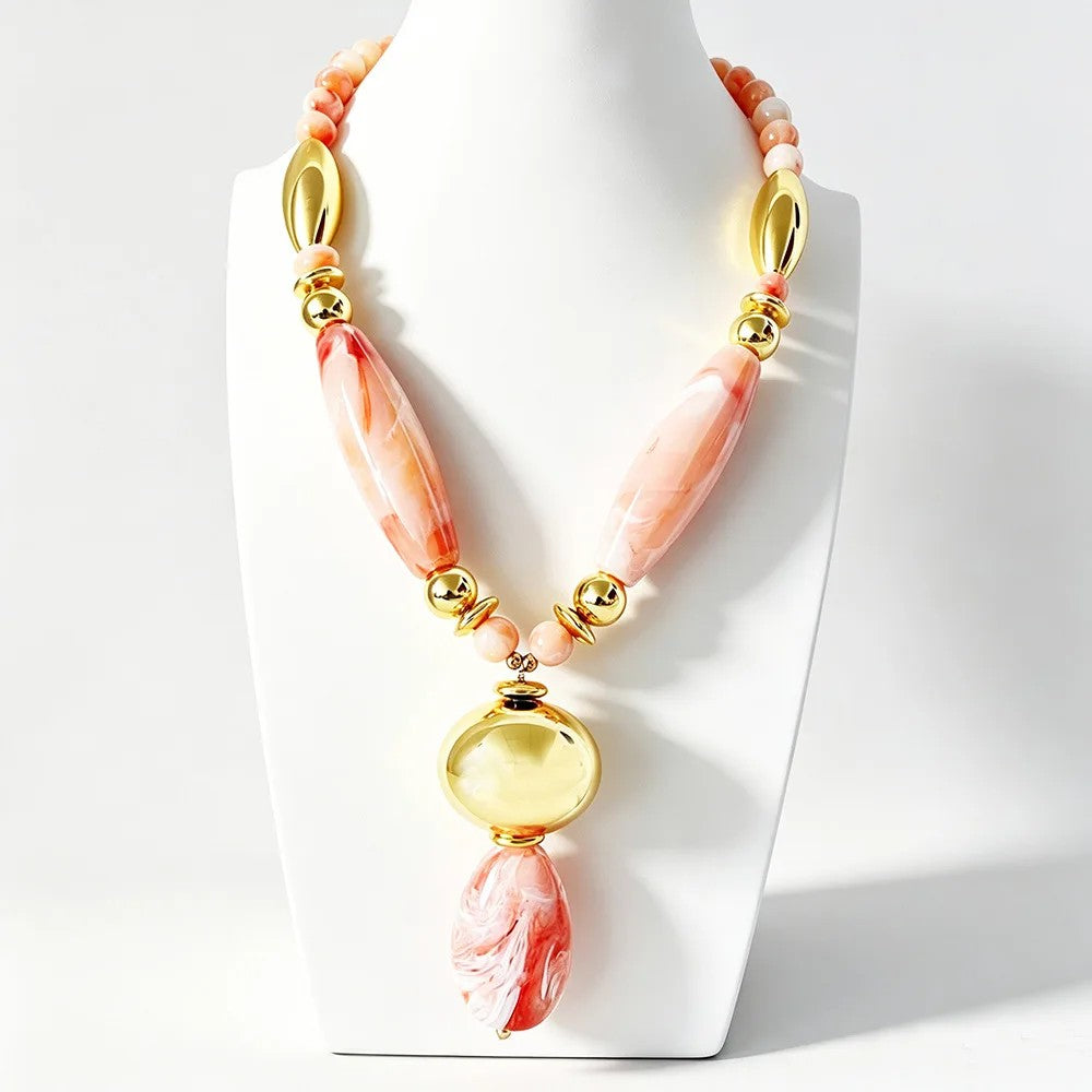 Coral Teardrop Statement Necklace