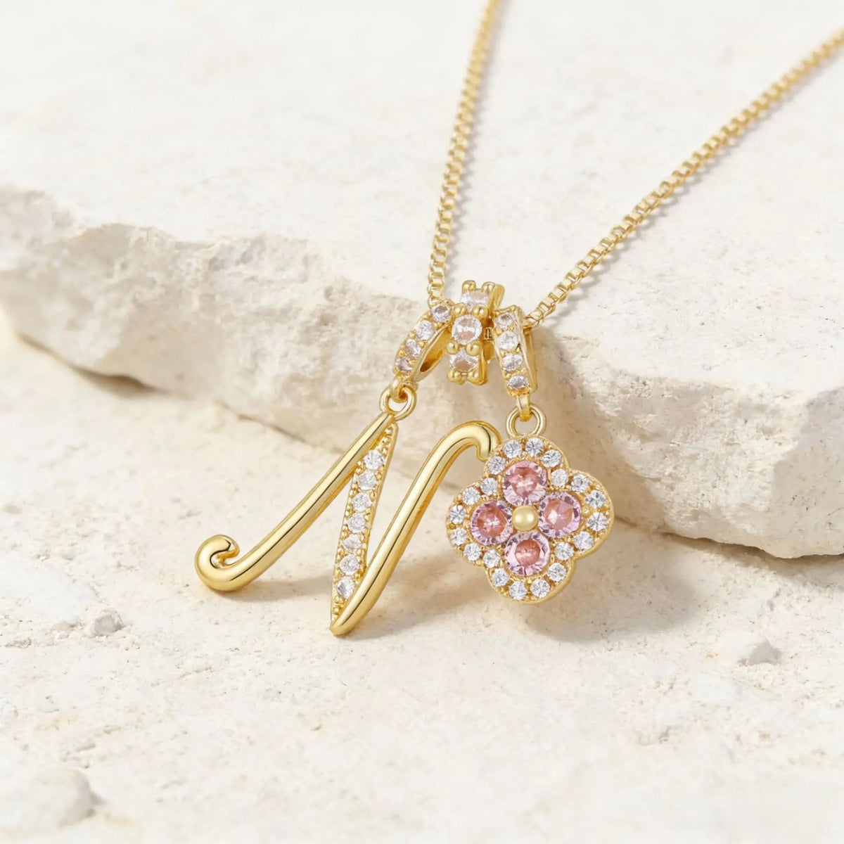 Crystal Initial & Flower Necklace