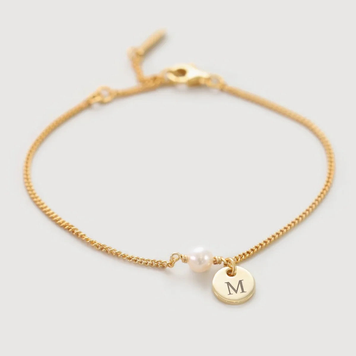 Pearl Initial Disc Bracelet